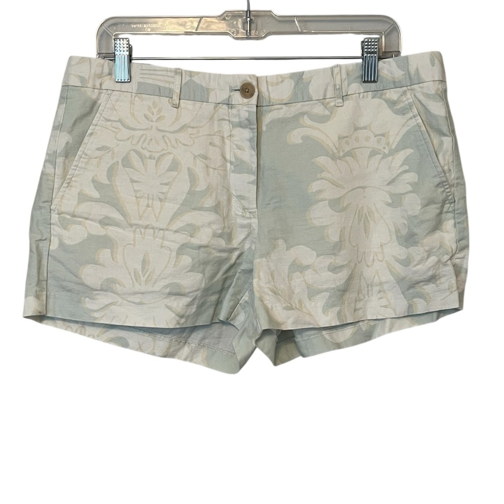 Gap Short Shorts Womens 10 Peppermint Green Linen Floral Cotton Beachy Vacation